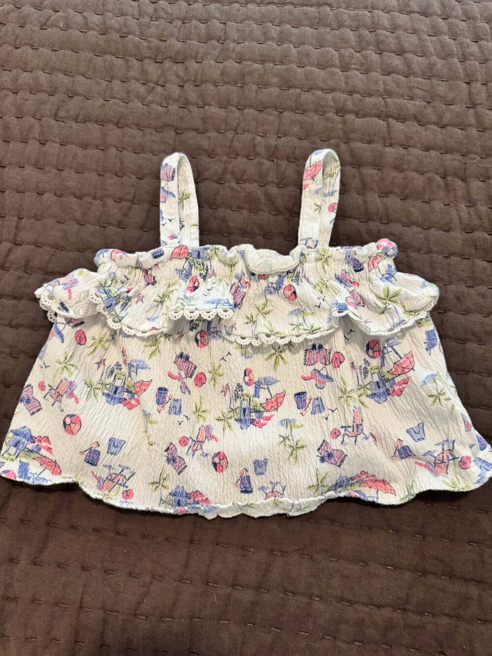 Tommy Bahama Toddler Girls Size 2T Beach Print Ruffle Cami Top
